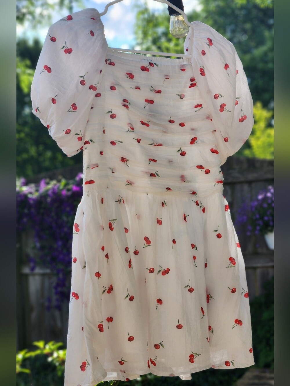 Abercrombie kids Emerson White Cherry Print Puff Sleeve Dress